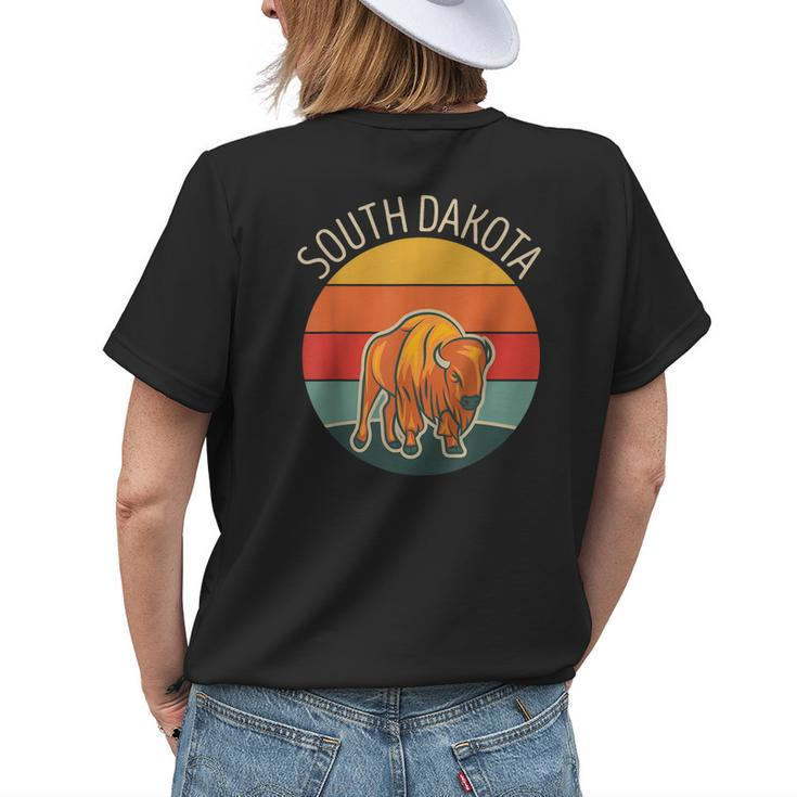 South Dakota Badlands Road Trip Buffalo Bison Vintage Womens Back Print T-shirt Gifts for Her