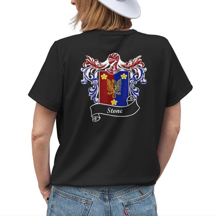 Stone Coat Of Arms Surname Last Name Family Crest Womens Back Print T-shirt Gifts for Her