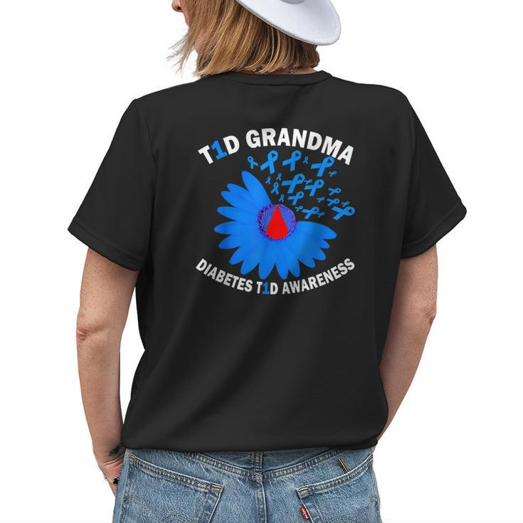 T1d Grandma Diabetes Awareness Type 1 Cure Blue Ribbon Women's T-shirt Back Print