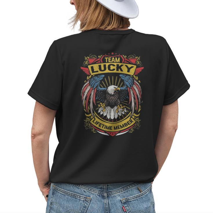 Team Lucky Lifetime Member Lucky Last Name Women's Crewneck Short Sleeve Back Print T-shirt Gifts for Her