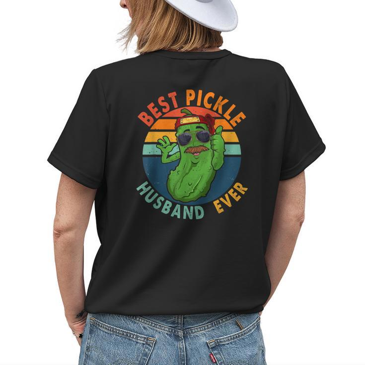 Vintage Retro Best Pickle Husband Ever Funny Pickle Mustache Womens Back Print T-shirt Gifts for Her