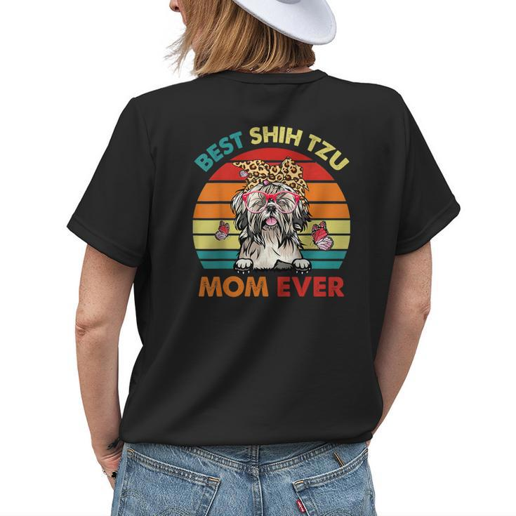 Vintage Retro Best Shih Tzu Mom Ever Cute Dog Headband Womens Back Print T-shirt Gifts for Her