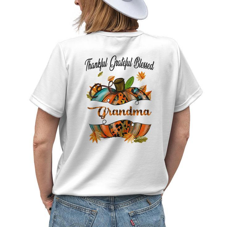 Grandma Pumpkin Leopard Mimi Thankful Grateful Blessed Women's T-shirt Back Print