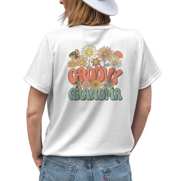 Groovy Grandma Floral Hippie Retro Daisy Flower Mothers Day  Womens Back Print T-shirt