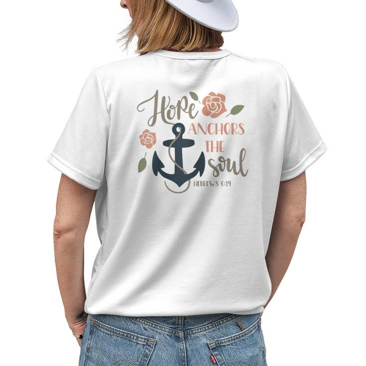 Hope Anchors The Soul Hebrews Bible Christian Graphic Women's T-shirt Back Print Gifts for Her
