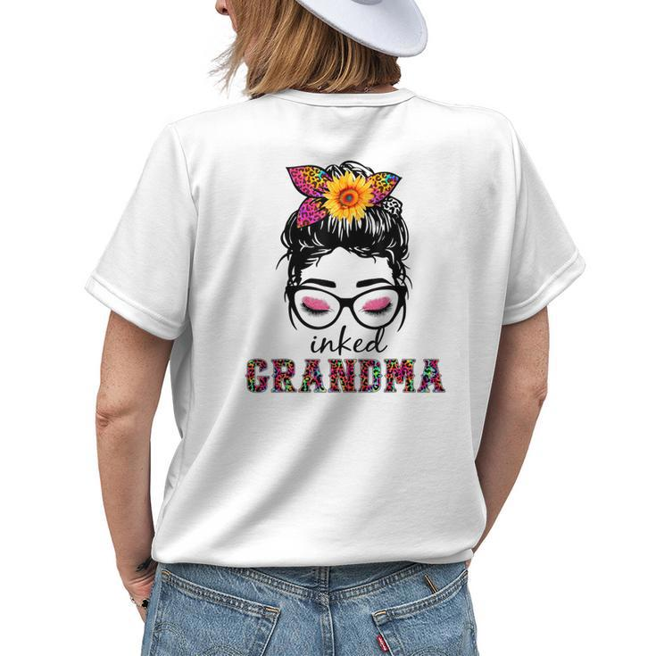 Inked Grandma Messy Bun Mom Life Leopard Mom Women's T-shirt Back Print