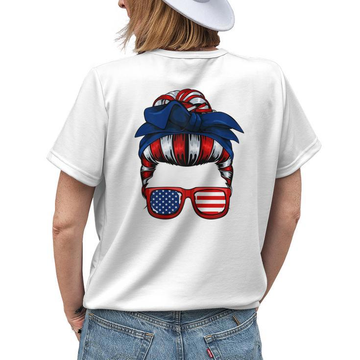 Messy Bun American Flag 4Th Of July Patriotic Mom Women's T-shirt Back Print Gifts for Her