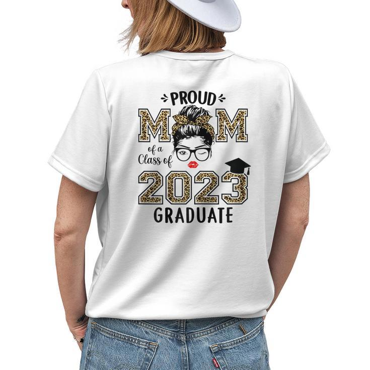 Proud Mom Of A 2023 Graduate Leopard Print Messy Bun Senior Women's T-shirt Back Print Gifts for Her