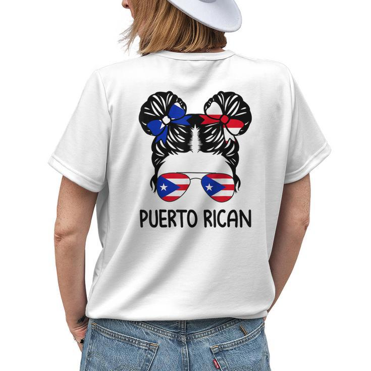 Puerto Rican Girl Messy Hair Puerto Rico Pride Womens Kids Women's T-shirt Back Print Gifts for Her