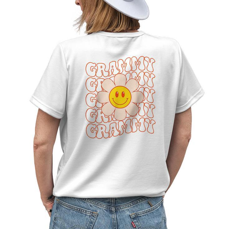Retro Groovy Grammy Happy Face Smile Daisy Flower Grandma Women's T-shirt Back Print
