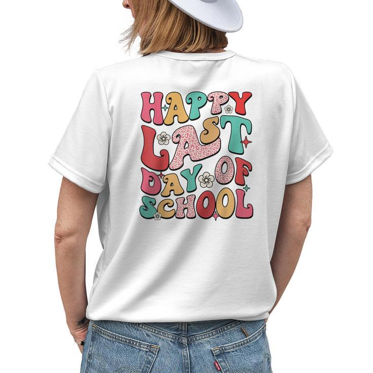 Retro Groovy Happy Last-Day Of School Leopard Teacher Kids Womens Back Print T-shirt Gifts for Her