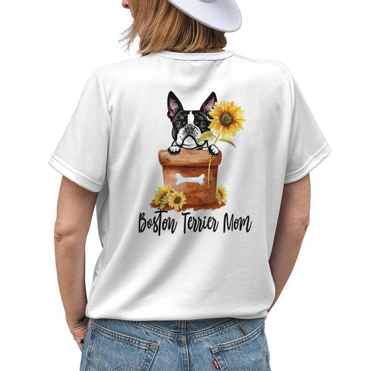 Sunflower Boston Terrier Mom Dog Lover Women's T-shirt Back Print Gifts for Her