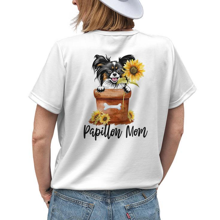 Sunflower Papillon Mom Dog Lover Women's T-shirt Back Print Gifts for Her