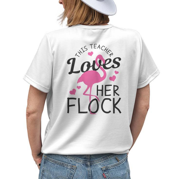 Teacher Flamingo This Teacher Loves Her Flock Women's T-shirt Back Print Gifts for Her