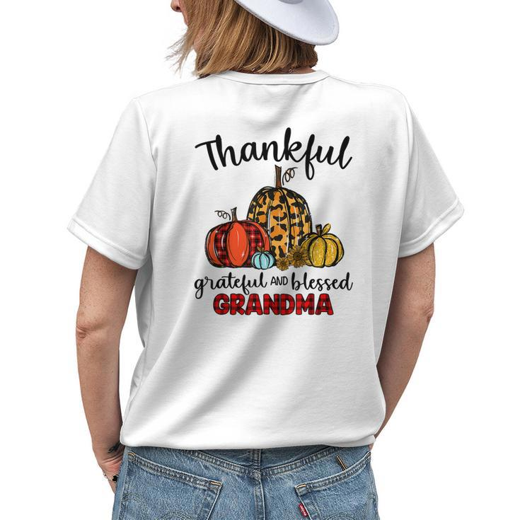 Thankful Grateful Blessed Grandma Pumpkin Leopard Plaid Women's T-shirt Back Print