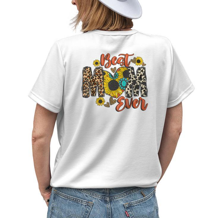 Womens Best Mom Ever Sunflower Leopard Happy Mothers Day Womens Back Print T-shirt Gifts for Her