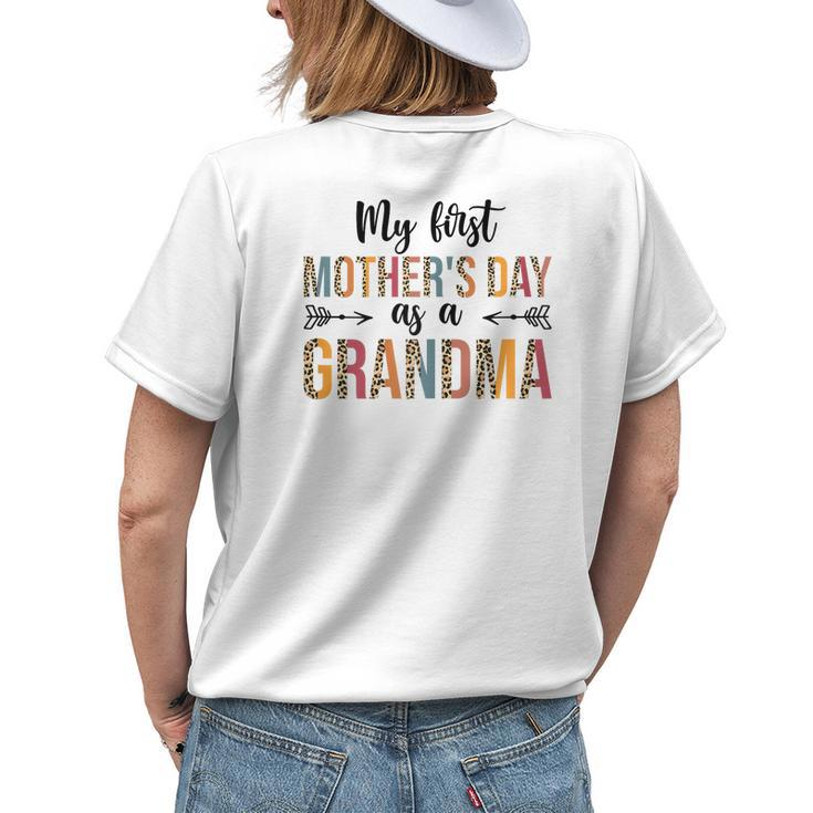 Womens My First Mothers Day As A Grandma Leopard Mothers Day 2023  Womens Back Print T-shirt