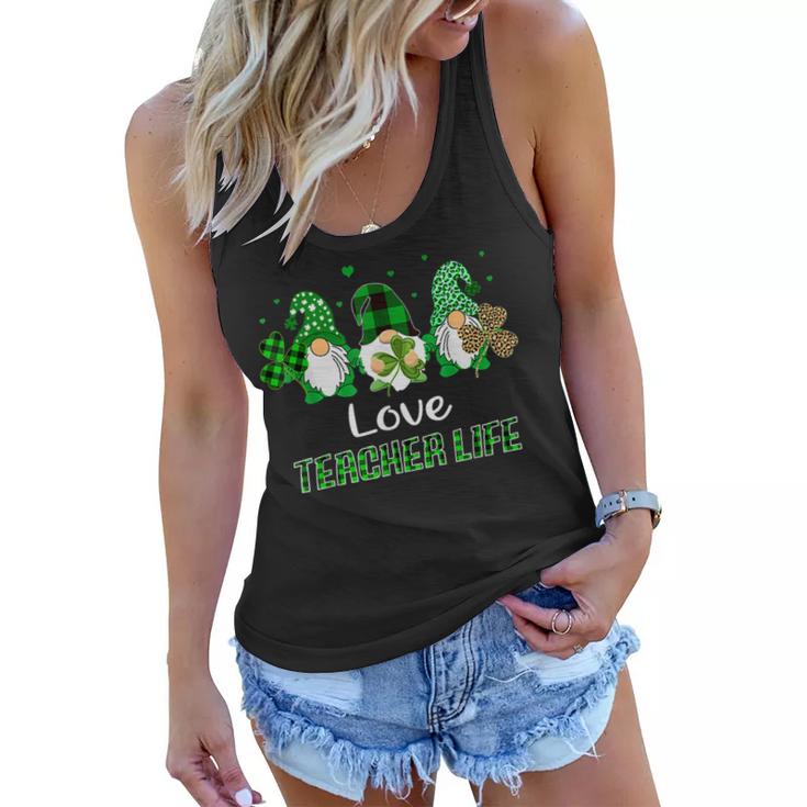 Love Teacher Life Gnome Leopard Shamrock Saint Patricks Day  Women Flowy Tank