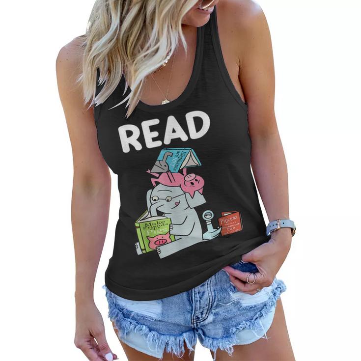Funny Teacher Library Read Book Club Piggie Elephant Pigeons  V6 Women Flowy Tank