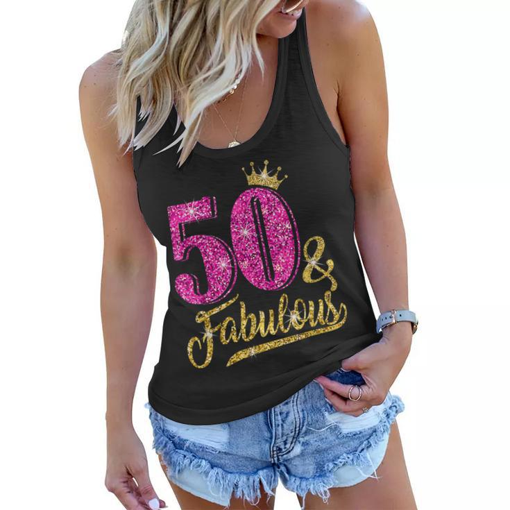 50 Years Old Gift 50 & Fabulous 50Th Birthday Pink Crown Women Flowy Tank