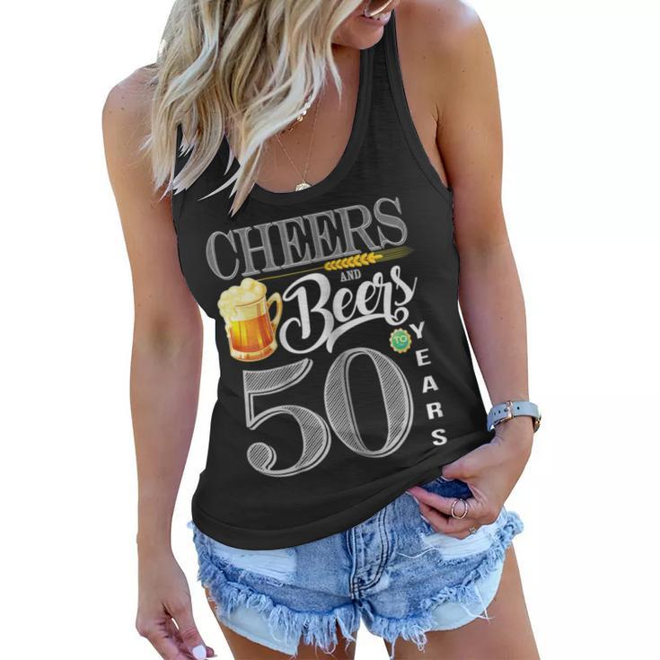 50Th Birthday Shirt Cheers And Beers To 50 Years  Women Flowy Tank