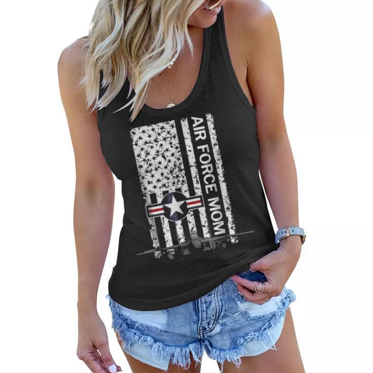 Air Force Mom Flag With F15 Jet Grunge Women Flowy Tank