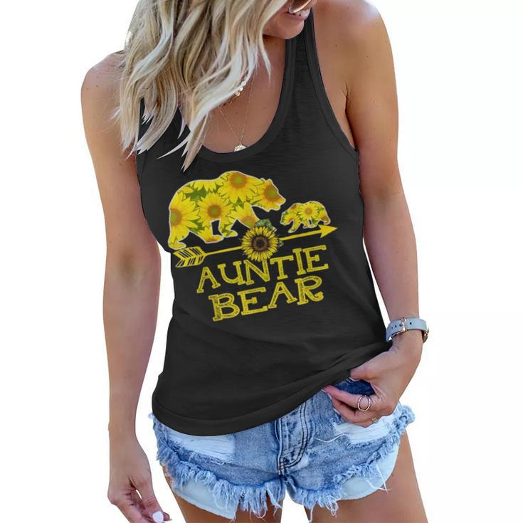 Auntie Bear Sunflower  Funny Mother Father Gifts Women Flowy Tank