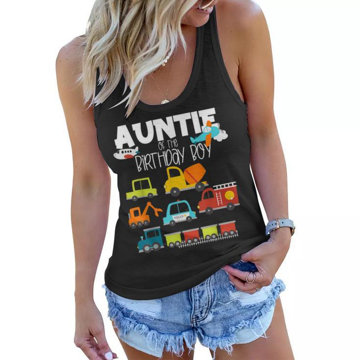 Auntie Of The Birthday Boy Family Matching Train Fire Truck  Women Flowy Tank