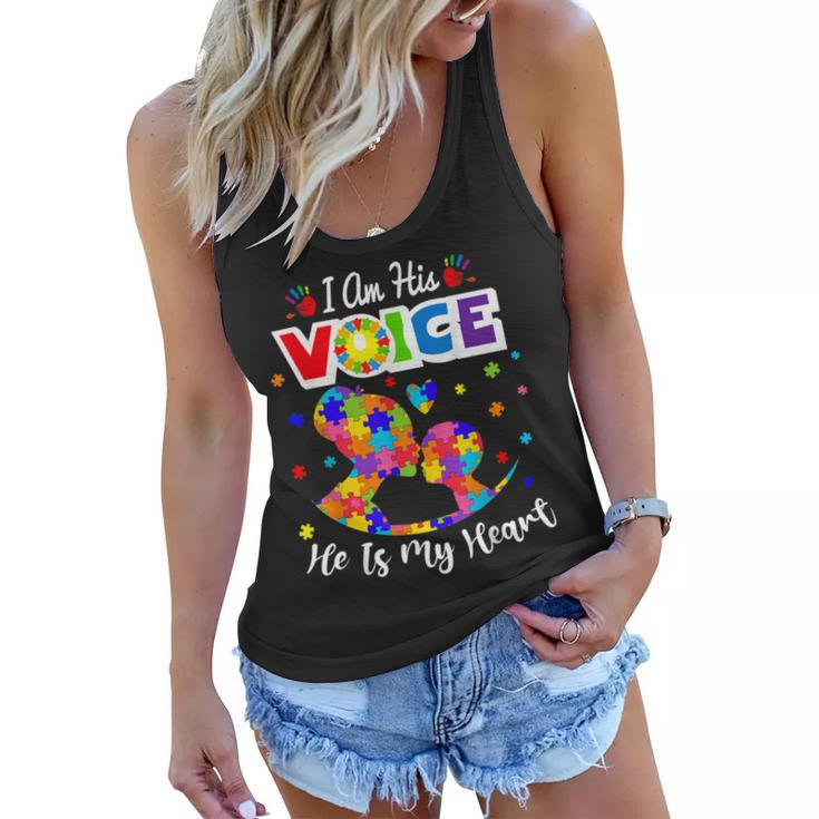 Autism Mom I Am His Voice He Is My Heart Women Flowy Tank