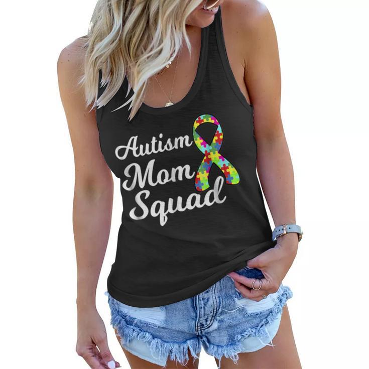 Autism Mom Squad Autism AwarenessPuzzle Ribbon Women Flowy Tank