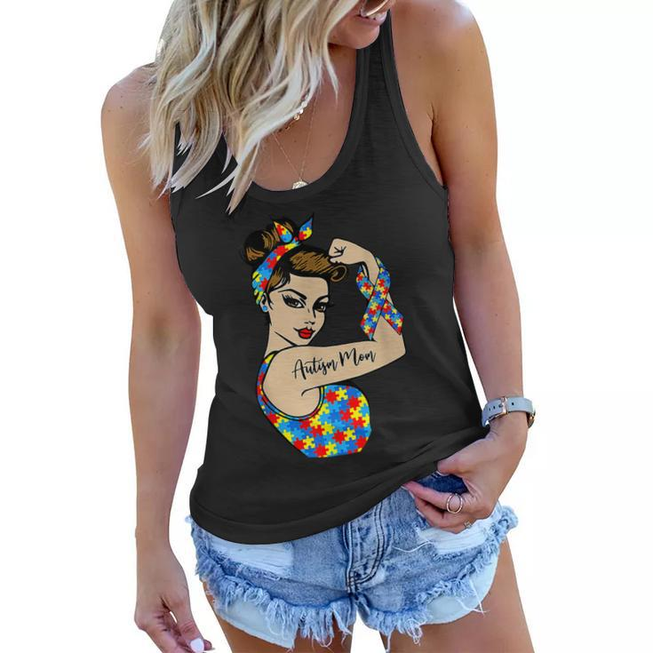 Autism Mom Unbreakable Rosie The Riveter Strong Woman Power  Women Flowy Tank