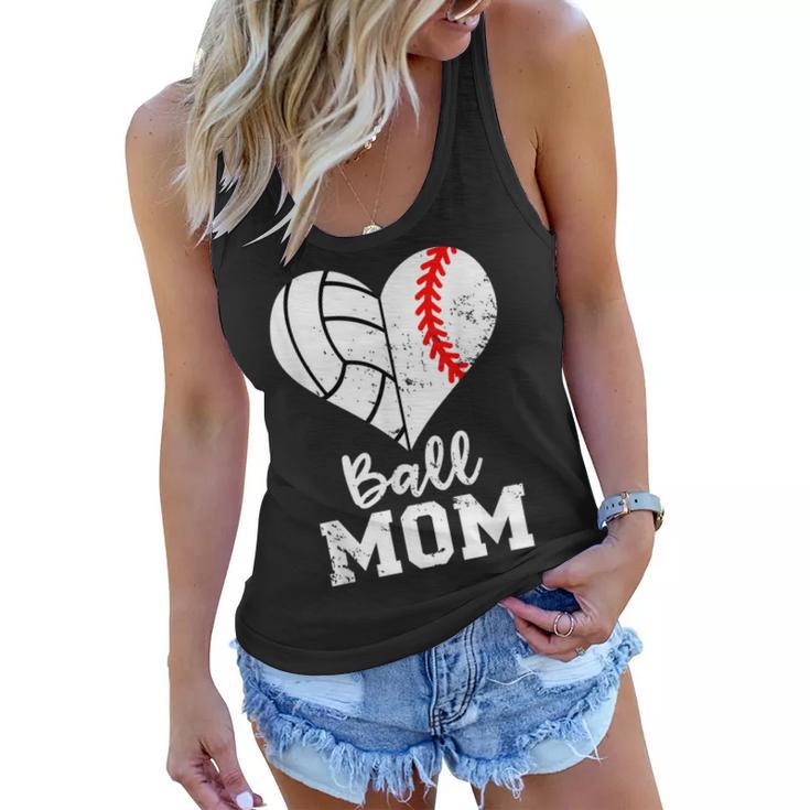 Ball Mom Heart Funny Baseball Volleyball Mom  Women Flowy Tank