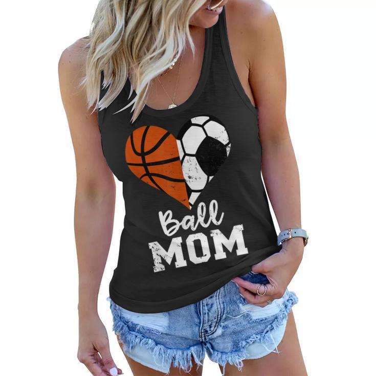 Ball Mom Heart Funny Soccer Basketball Mom  Women Flowy Tank