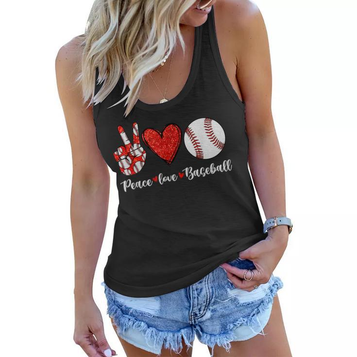 Baseball Mom Leopard Print Peace Love Baseball Mothers Day Women Flowy Tank