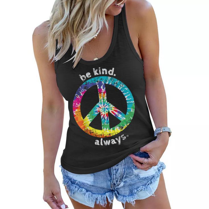Be Kind Always Tie Dye Peace Sign Hippie Style T  Women Flowy Tank