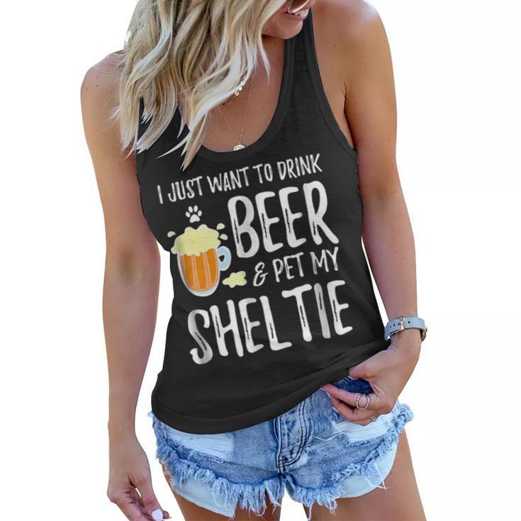 Beer And Sheltie  Funny Dog Mom Or Dog Dad Gift Idea Women Flowy Tank