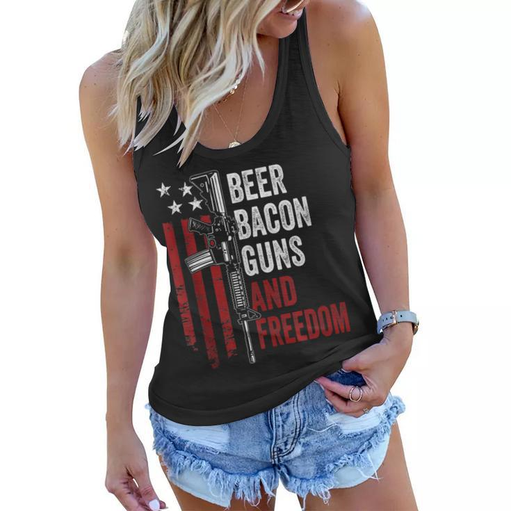 Beer Bacon Guns & Freedom - Funny Bbq Gun Usa Flag Drinking  Women Flowy Tank