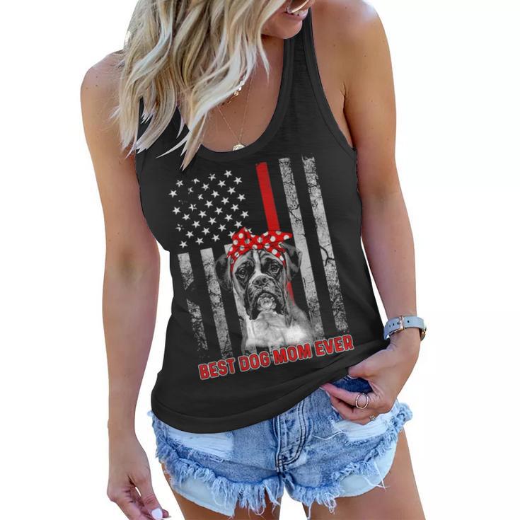 Best Dog Mom Ever Boxer Dog Mom Usa Flag Patriotic Women Flowy Tank