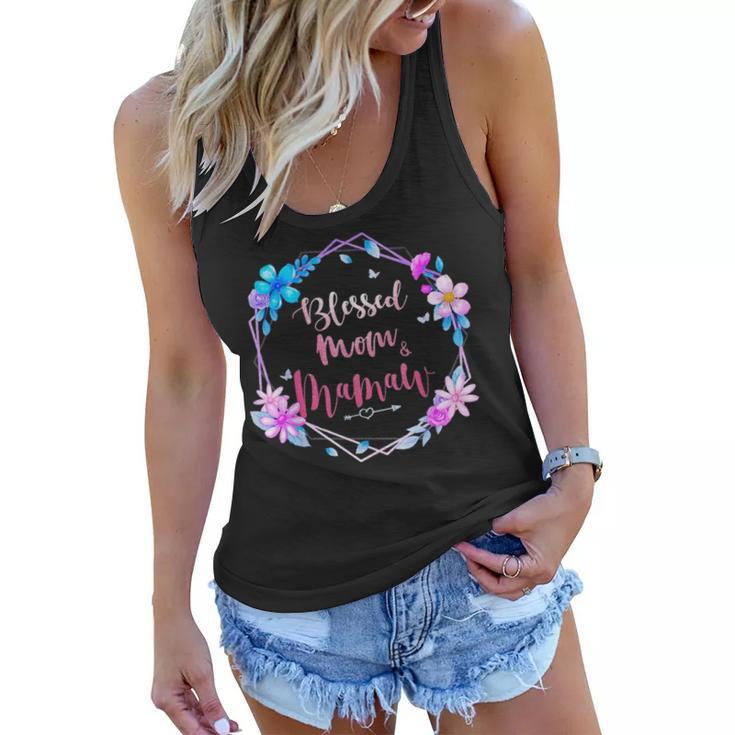 Blessed To Be Called Mom And Mamaw Cute Colorful Floral Women Flowy Tank