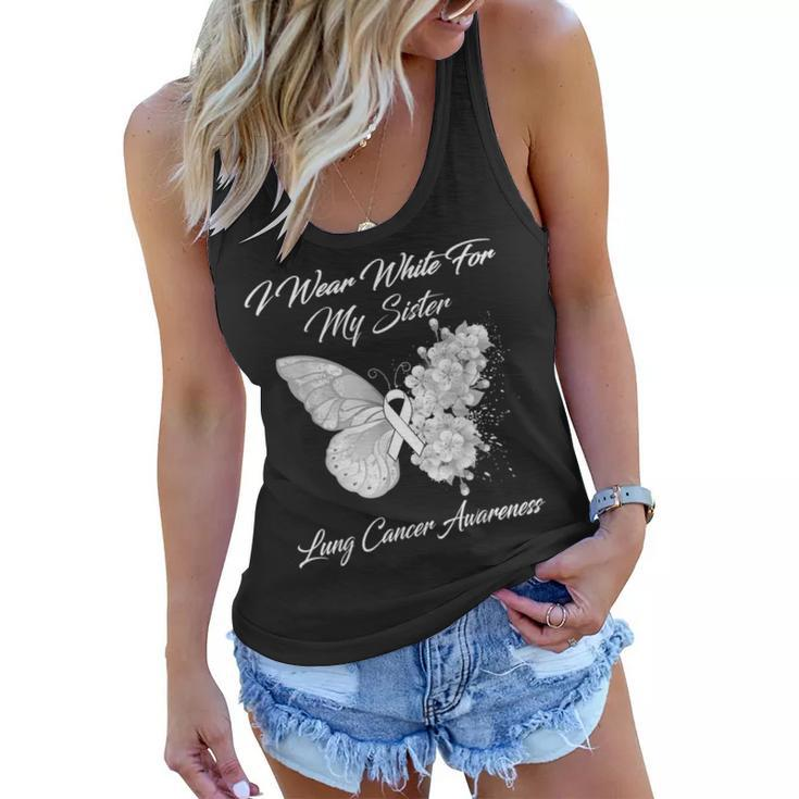 Butterfly I Wear White For My Sister Lung Cancer Awareness Women Flowy Tank