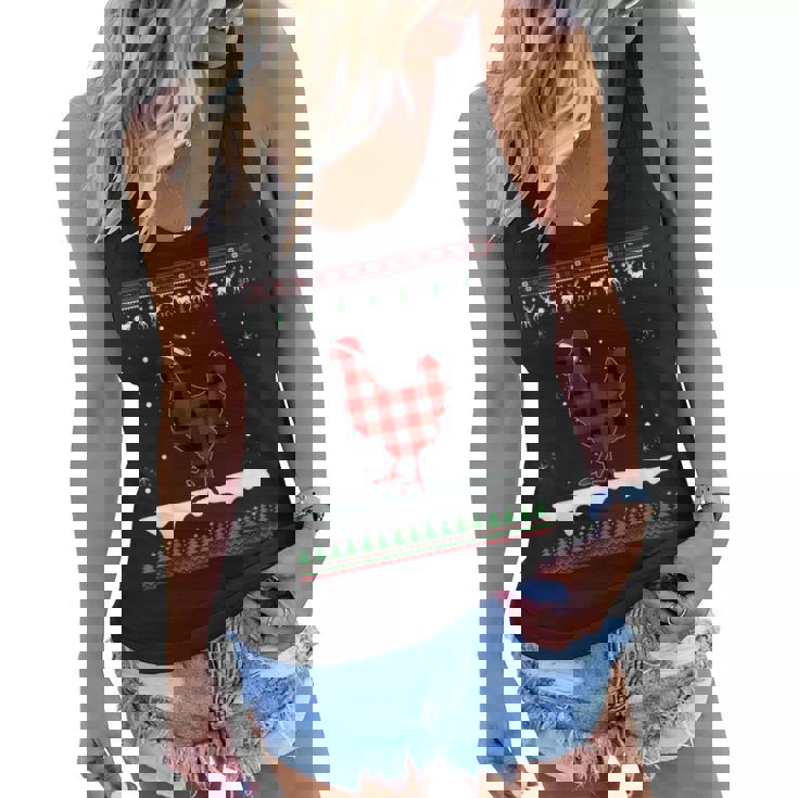 Chicken Christmas Pajama Red Plaid Family Ugly Christmas  Women Flowy Tank