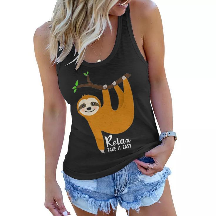 Cute Sloth With Funny Quote Relax Take It Easy  Women Flowy Tank