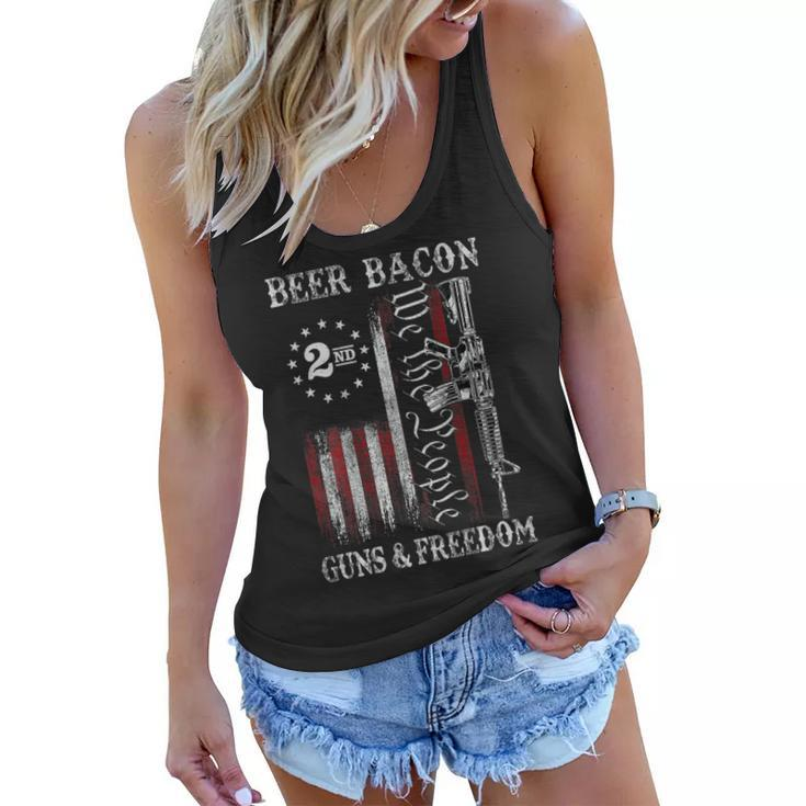 Dad Grandpa Us Flag Beer Bacon Guns Freedom On Back  Women Flowy Tank
