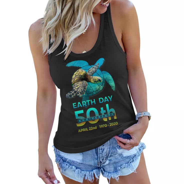 Earth Day 50Th Anniversary Sea Turtle Silhouette  Women Flowy Tank