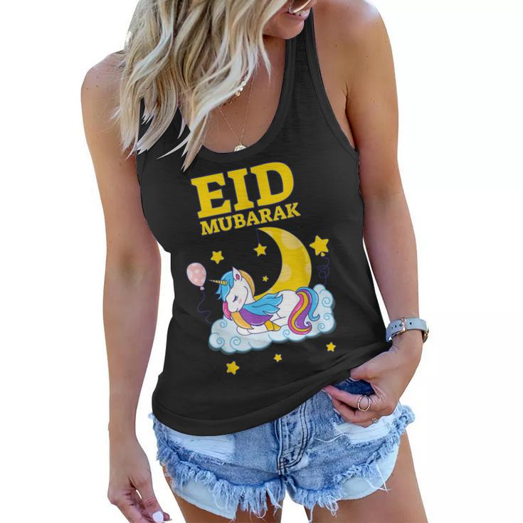 Eid Mubarak Present For Kids Mom Girls Eid Mubarak Unicorn  Women Flowy Tank