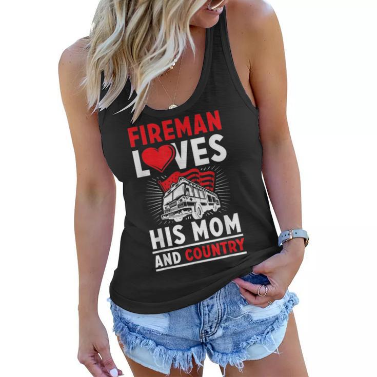 Fireman Loves His Mom And Country Mothers Day Firefighter Women Flowy Tank