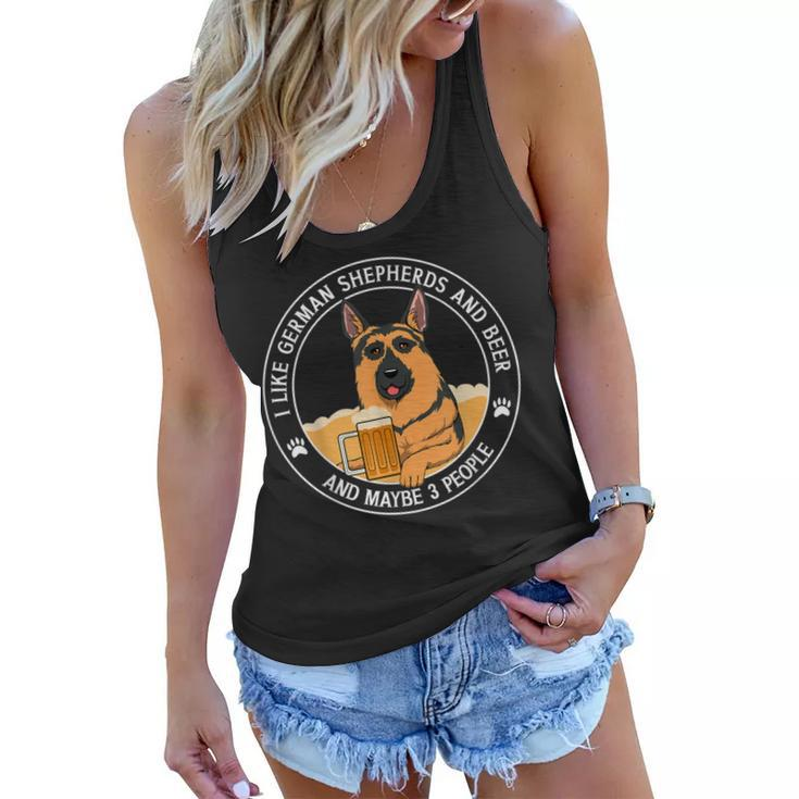 Funny I Like German Shepherds And Beer And Maybe 3 People Women Flowy Tank