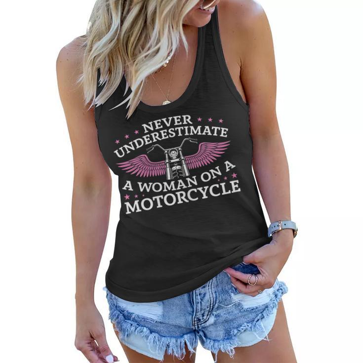 Funny Motorbiker Never Underestimate A Woman On A Motorcycle Gift For Womens Women Flowy Tank