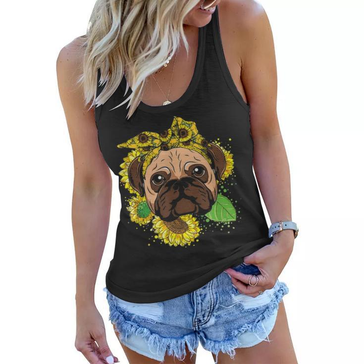 Funny Pug Dog Mom Sunflower Head Bandana Womens Girls Gift Women Flowy Tank