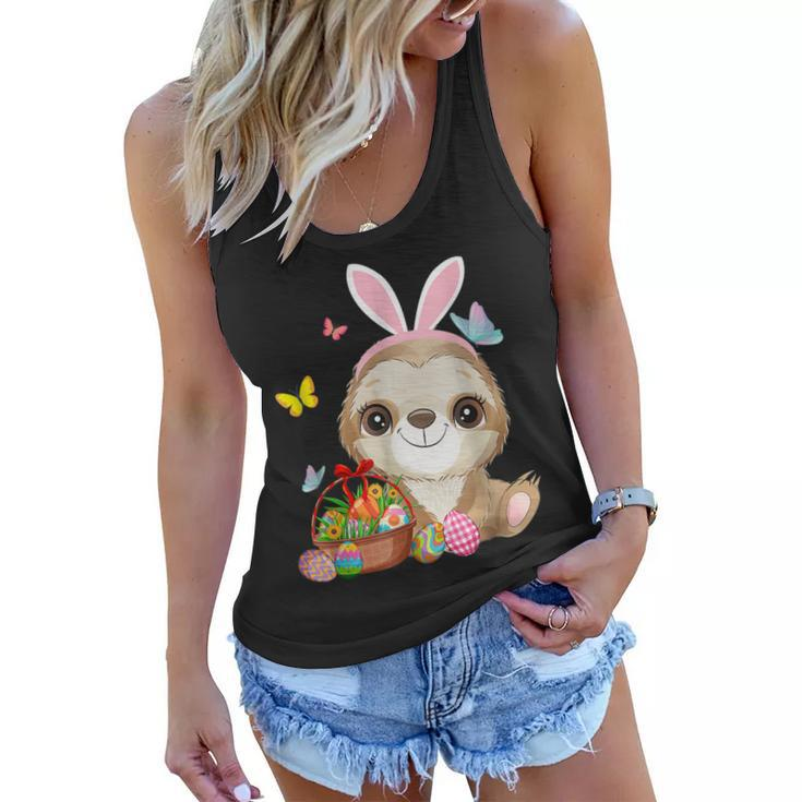 Funny Sloth Bunny Ear With Eggs Basket Easter Costume Rabbit  Women Flowy Tank